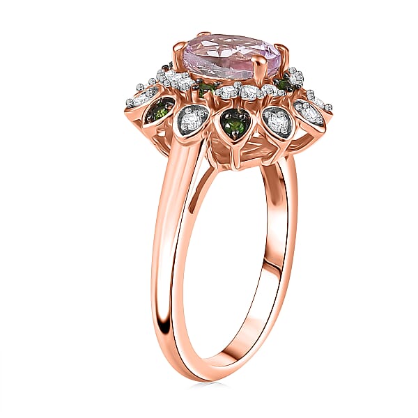 D'Joy Premium Martha Rocha Kunzite And Multi Gemstone 2.20 Ctw Blooming Flower Ring In 18K Vermeil Rose Gold Over Sterling Silver