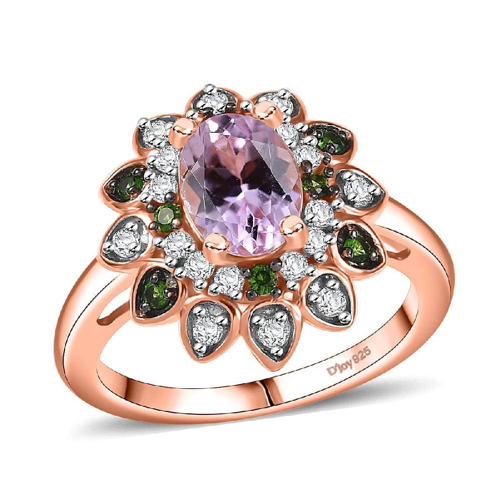 D'Joy Premium Martha Rocha Kunzite and Multi Gemstone 2.20 ctw Blooming Flower Ring in 18K Vermeil Rose Gold Over Sterling Silver