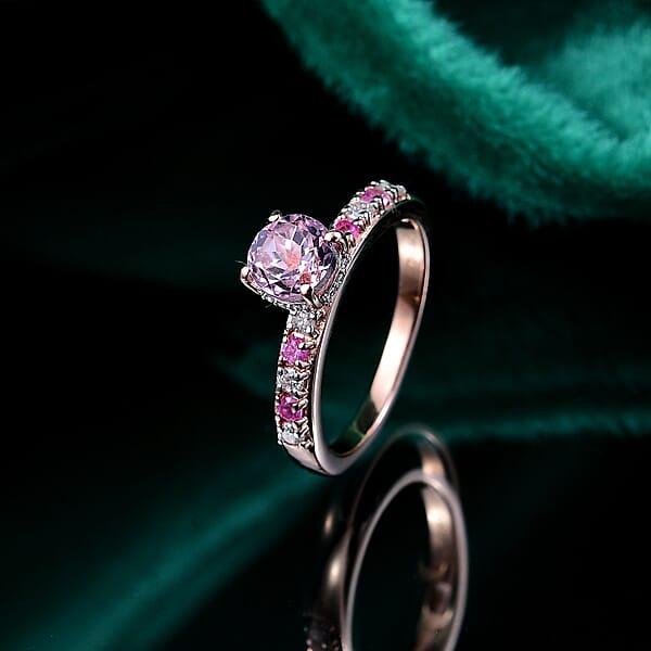 D'Joy Premium Martha Rocha Kunzite And Multi Gemstone 1.60 Ctw Rose Twilight Ring In 18K Vermeil Rose Gold Over Sterling Silver