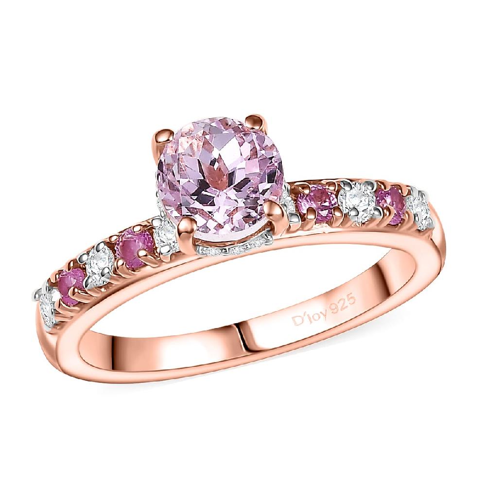 D'Joy Premium Martha Rocha Kunzite and Multi Gemstone 1.60 ctw Rose Twilight Ring in 18K Vermeil Rose Gold Over Sterling Silver