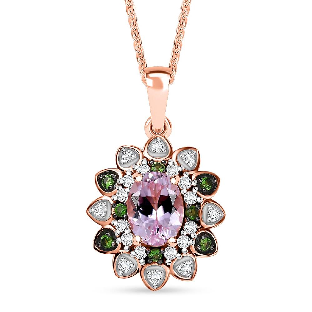 D'Joy Premium Martha Rocha Kunzite and Multi Gemstone 2.25 ctw Blooming Flower Pendant Necklace in 18K Vermeil Rose Gold Over Sterling Silver 20 Inches