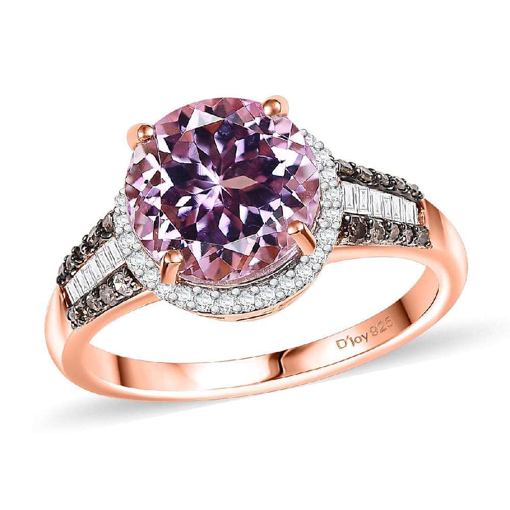 D'Joy Premium Martha Rocha Kunzite Natural Champagne and White Diamond 3.80 ctw Twilight Blossom Ring in 18K Vermeil Rose Gold Over Sterling Silver