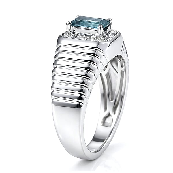 D'Joy Premium Monte Belo Indicolite And Diamond 0.85 Ctw Gilded Royal Regime Men's Ring In Rhodium Over Sterling Silver