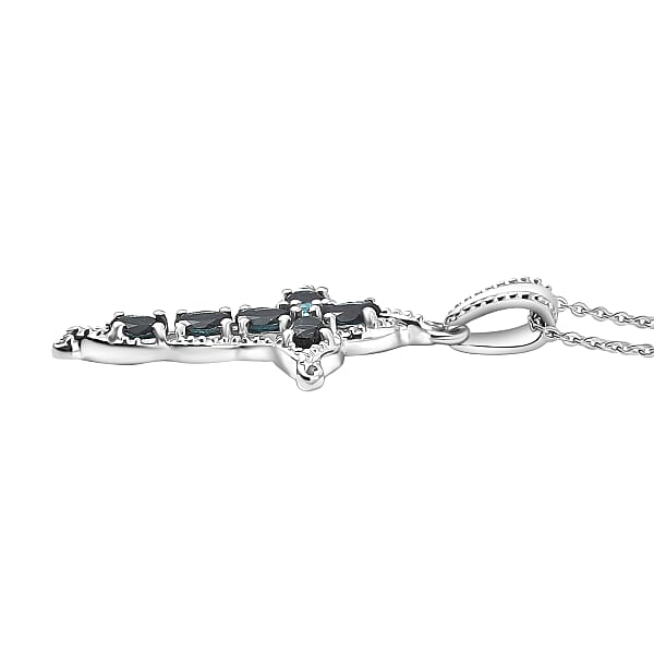 D'Joy Premium Monte Belo Indicolite And Paraiba Tourmaline 1.00 Ctw Cross Pendant Necklace In Rhodium Over Sterling Silver 20 Inches
