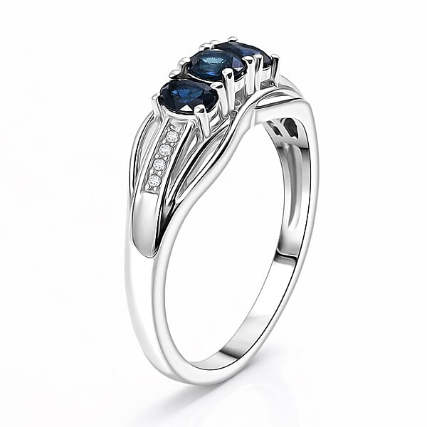 D'Joy Premium Monte Belo Indicolite And White Zircon 0.60 Ctw Azure Trinity Ring In Rhodium Over Sterling Silver