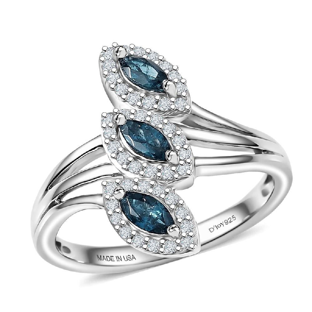 D'Joy Premium Monte Belo Indicolite and White Zircon 0.75 ctw Regal Tulip Garden Ring in Rhodium Over Sterling Silver