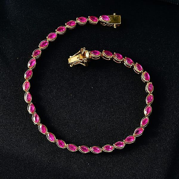 D'Joy Premium Montepuez Ruby 5.75 Ctw Crown Line Bracelet In 18K Vermeil Yellow Gold Over Sterling Silver (7.25 In)