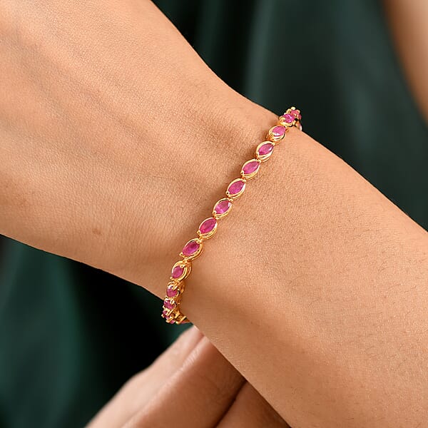 D'Joy Premium Montepuez Ruby 5.75 Ctw Crown Line Bracelet In 18K Vermeil Yellow Gold Over Sterling Silver (7.25 In)