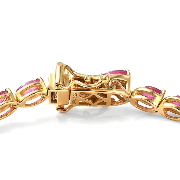 D'Joy Premium Montepuez Ruby 5.75 Ctw Crown Line Bracelet In 18K Vermeil Yellow Gold Over Sterling Silver (7.25 In)