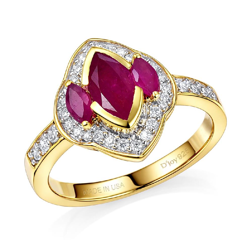 D'Joy Premium Montepuez Ruby and Moissanite 1.75 ctw Crown Radiance Ring in 18K Vermeil Yellow Gold Over Sterling Silver