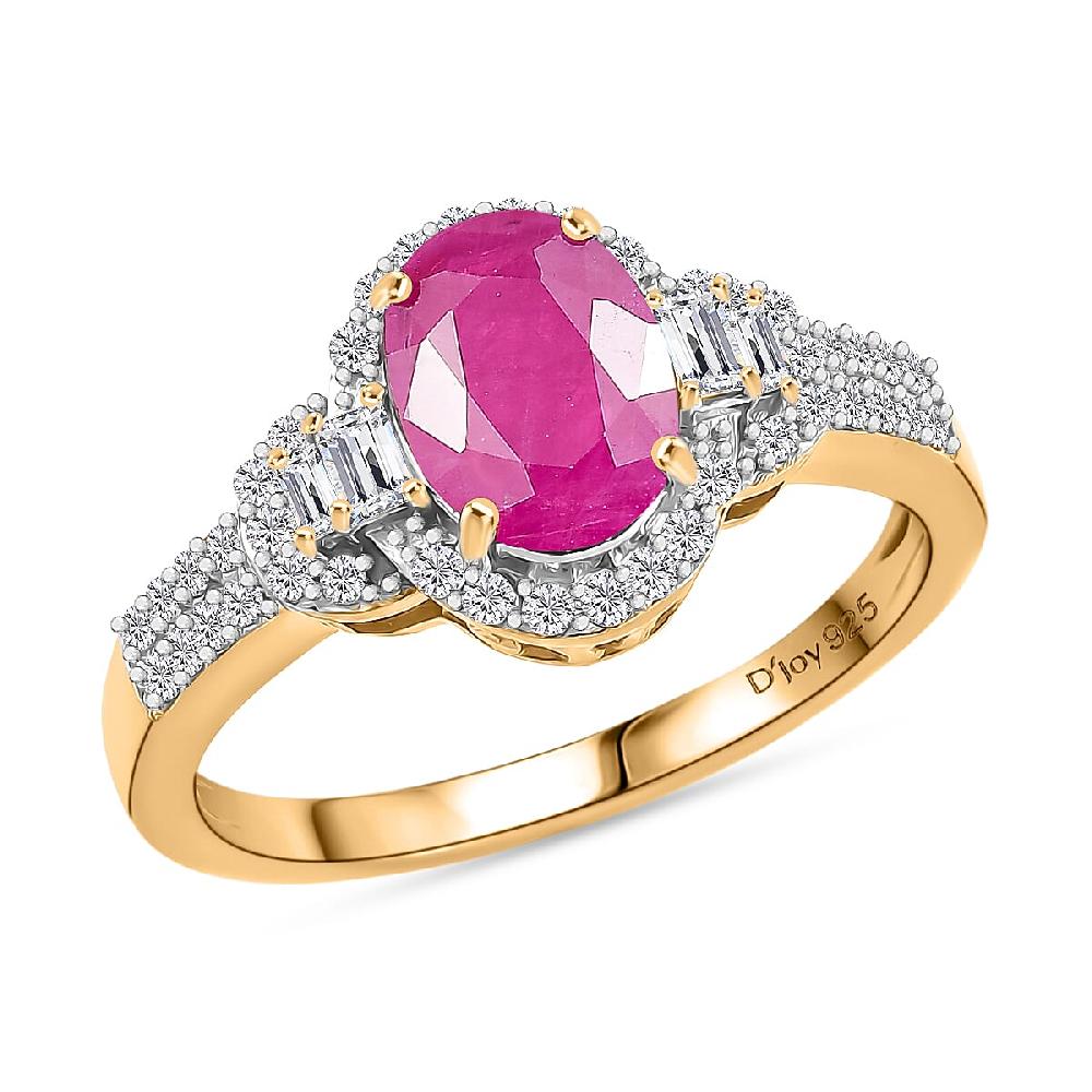 D'Joy Premium Montepuez Ruby and Moissanite 2.00 ctw Scarlet Radiance Ring in 18K Vermeil Yellow Gold Over Sterling Silver