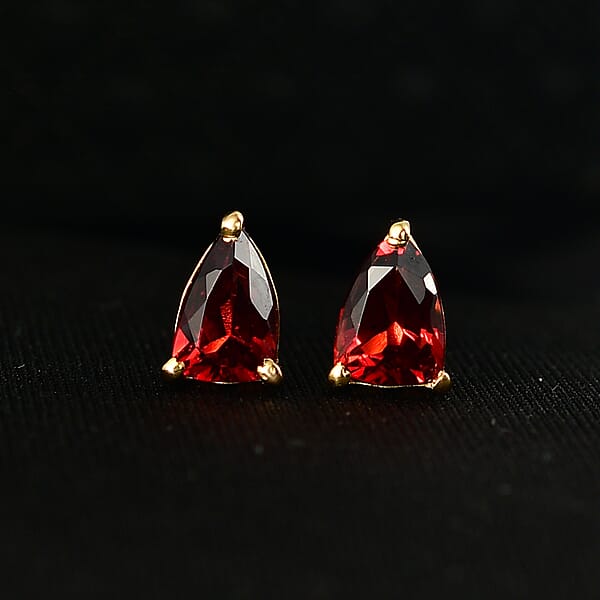 D'Joy Premium Mozambique Garnet 2.15 Ctw Eternal Stud Earrings In 18K Vermeil Yellow Gold Over Sterling Silver
