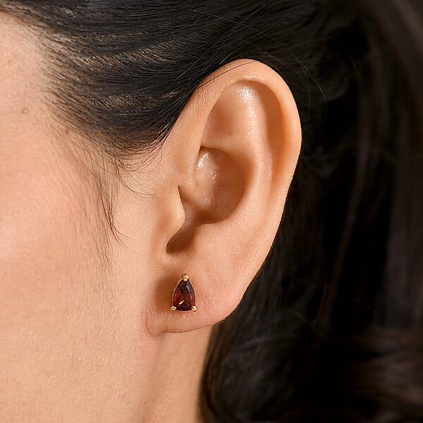 D'Joy Premium Mozambique Garnet 2.15 Ctw Eternal Stud Earrings In 18K Vermeil Yellow Gold Over Sterling Silver