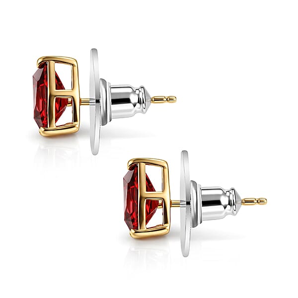 D'Joy Premium Mozambique Garnet 2.15 Ctw Eternal Stud Earrings In 18K Vermeil Yellow Gold Over Sterling Silver