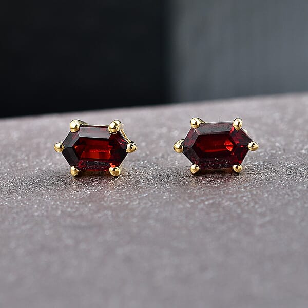 D'Joy Premium Mozambique Garnet 2.35 Ctw Eternal Stud Earrings In 18K Vermeil Yellow Gold Over Sterling Silver