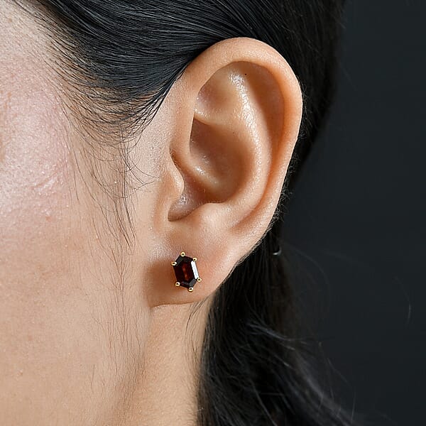 D'Joy Premium Mozambique Garnet 2.35 Ctw Eternal Stud Earrings In 18K Vermeil Yellow Gold Over Sterling Silver