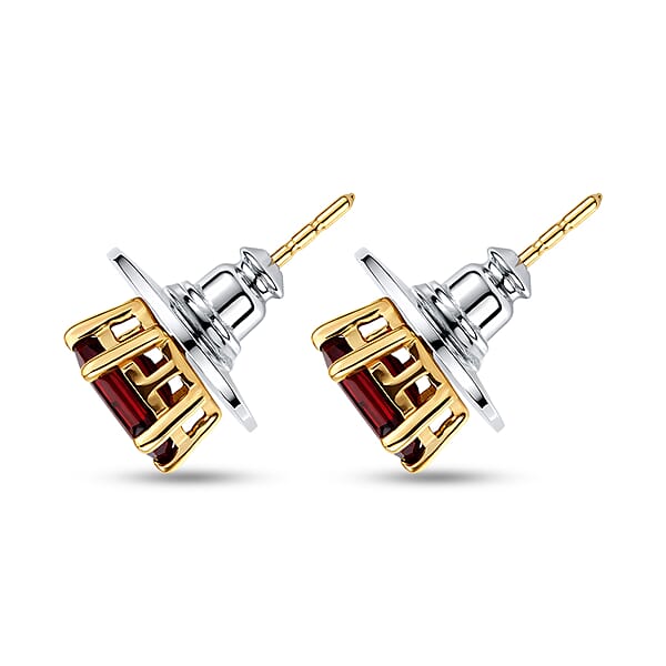 D'Joy Premium Mozambique Garnet 2.35 Ctw Eternal Stud Earrings In 18K Vermeil Yellow Gold Over Sterling Silver