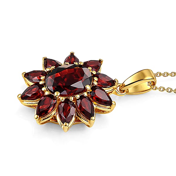 D'Joy Premium Mozambique Garnet 5.00 Ctw Blazing Flora Pendant Necklace In 18K Vermeil Yellow Gold Over Sterling Silver 20 Inches