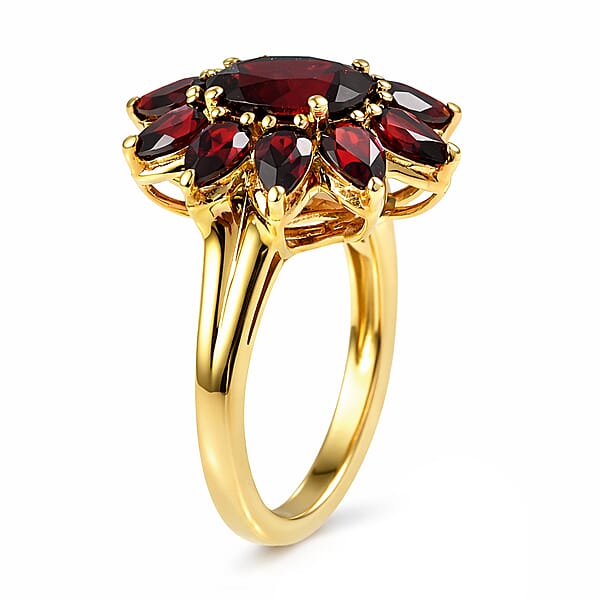 D'Joy Premium Mozambique Garnet 5.00 Ctw Blazing Flora Ring In 18K Vermeil Yellow Gold Over Sterling Silver