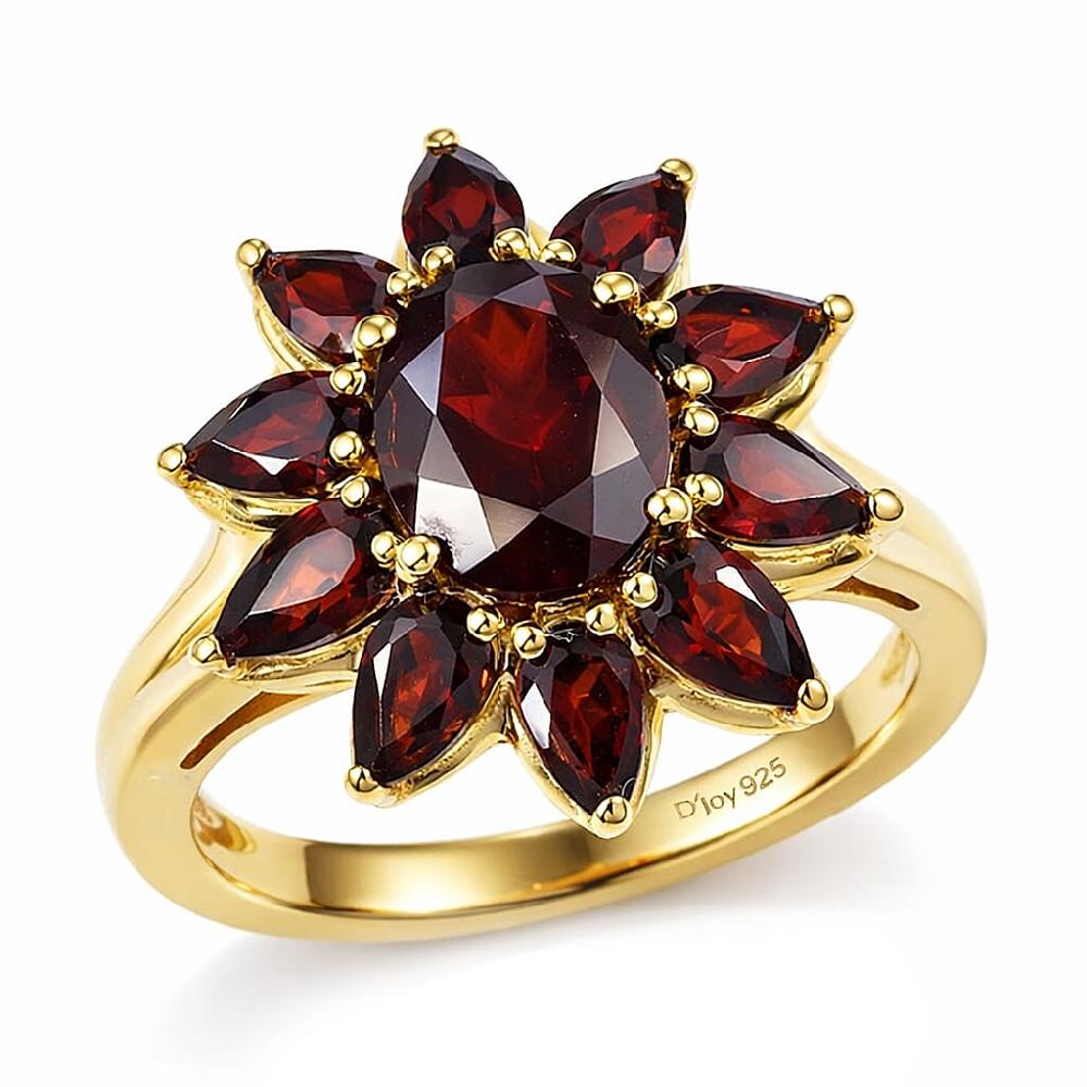 D'Joy Premium Mozambique Garnet 5.00 ctw Blazing Flora Ring in 18K Vermeil Yellow Gold Over Sterling Silver