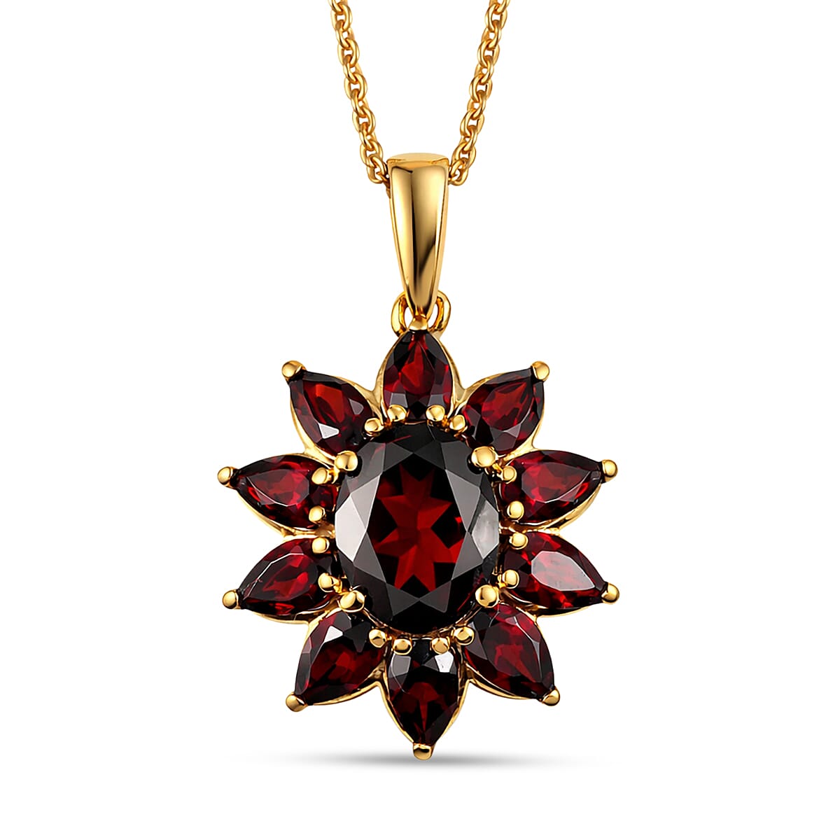 D'Joy Premium Mozambique Garnet 5.00 ctw Blazing Flora Pendant Necklace in 18K Vermeil Yellow Gold Over Sterling Silver 20 Inches