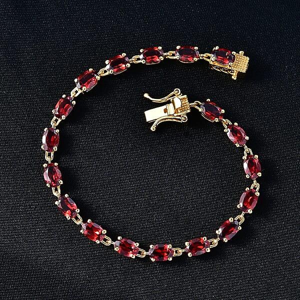 D'Joy Premium Mozambique Garnet 9.85 Ctw Flame Line Bracelet In 18K Vermeil Yellow Gold Over Sterling Silver (6.50 In)