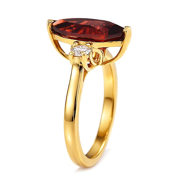 D'Joy Premium Mozambique Garnet And Moissanite 2.20 Ctw Flare Majesty Ring In 18K Vermeil Yellow Gold Over Sterling Silver