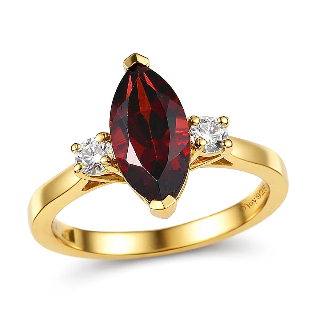 D'Joy Premium Mozambique Garnet and Moissanite 2.20 ctw Flare Majesty Ring in 18K Vermeil Yellow Gold Over Sterling Silver