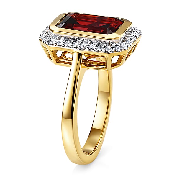 D'Joy Premium Mozambique Garnet And Moissanite 3.00 Ctw Passion Regal Ring In 18K Vermeil Yellow Gold Over Sterling Silver