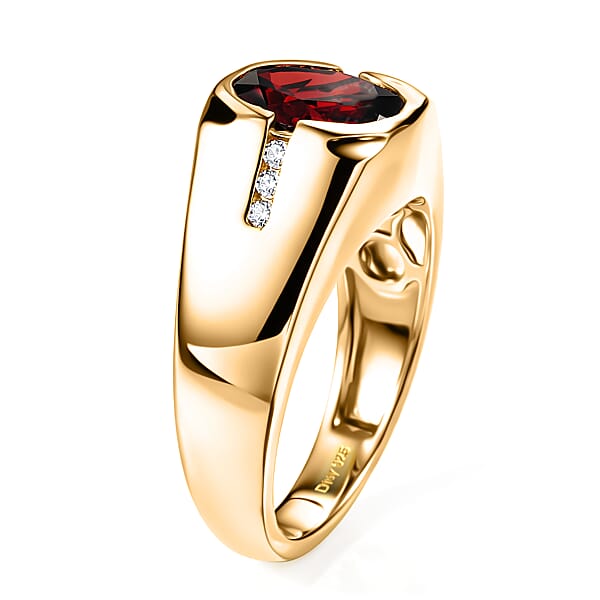 D'Joy Premium Mozambique Garnet And Moissanite 3.00 Ctw Fireforge Band Men's Ring In 18K Vermeil Yellow Gold Over Sterling Silver
