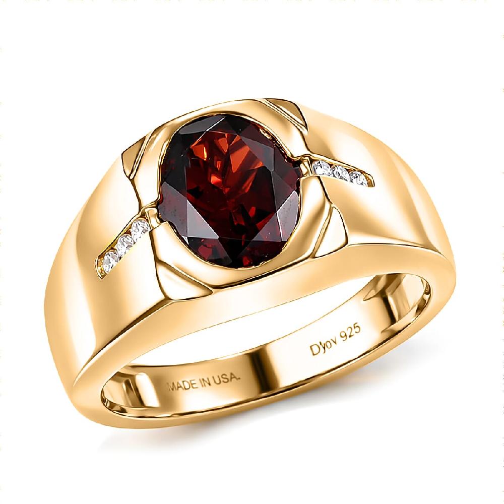 D'Joy Premium Mozambique Garnet and Moissanite 3.00 ctw Fireforge Band Men's Ring in 18K Vermeil Yellow Gold Over Sterling Silver