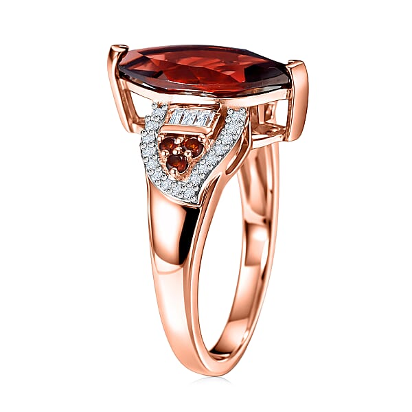 D'Joy Premium Mozambique Garnet And Moissanite 3.20 Ctw Deco Flame Ring In 18K Vermeil Rose Gold Over Sterling Silver