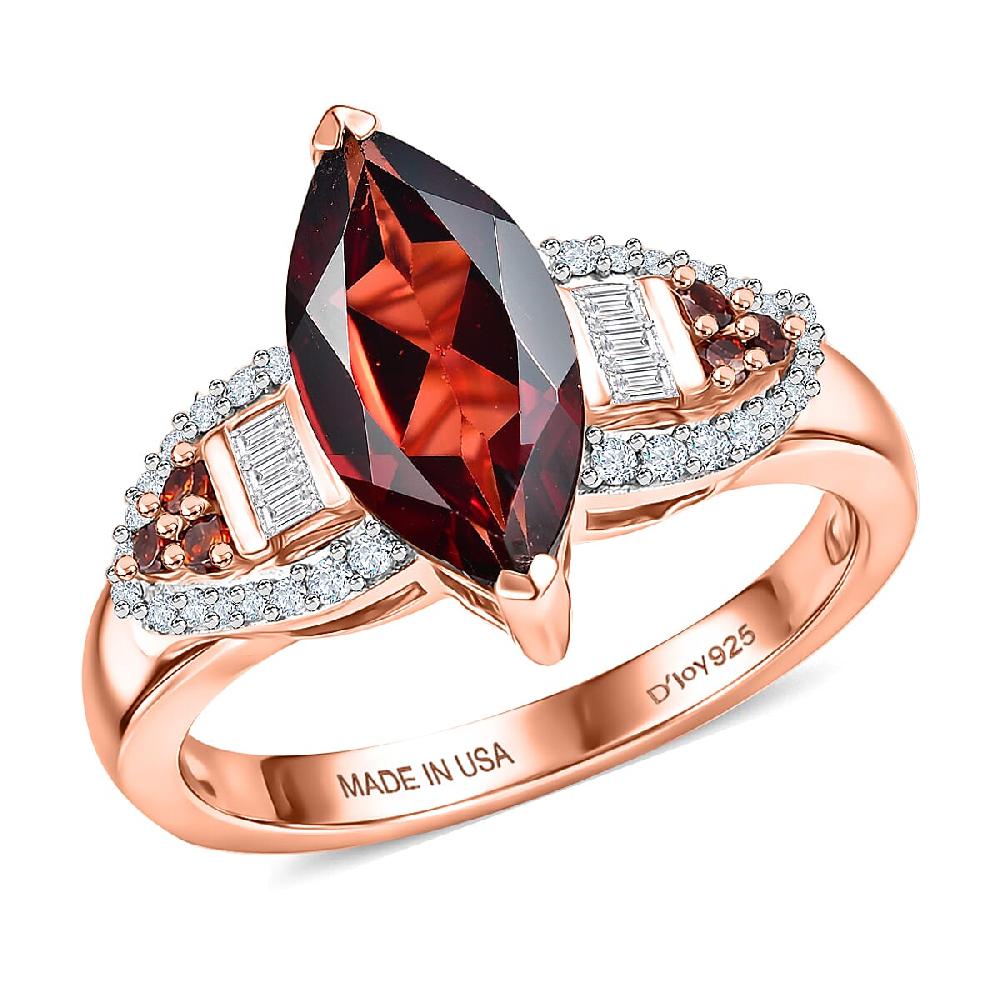 D'Joy Premium Mozambique Garnet and Moissanite 3.20 ctw Deco Flame Ring in 18K Vermeil Rose Gold Over Sterling Silver