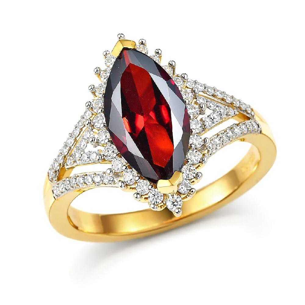 D'Joy Premium Mozambique Garnet and Moissanite 3.40 ctw Flare Majesty Ring in 18K Vermeil Yellow Gold Over Sterling Silver