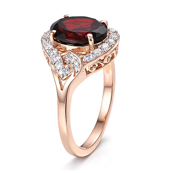 D'Joy Premium Mozambique Garnet And Moissanite 3.50 Ctw Flame Swirl Ring In 18K Vermeil Rose Gold Over Sterling Silver