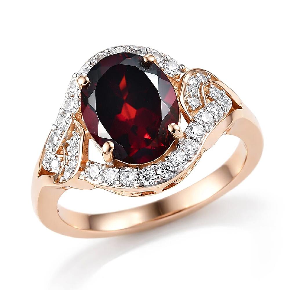D'Joy Premium Mozambique Garnet and Moissanite 3.50 ctw Flame Swirl Ring in 18K Vermeil Rose Gold Over Sterling Silver