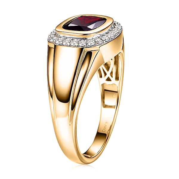 D'Joy Premium Mozambique Garnet And Moissanite 4.00 Ctw Men's Ring In 18K Vermeil Yellow Gold Over Sterling Silver