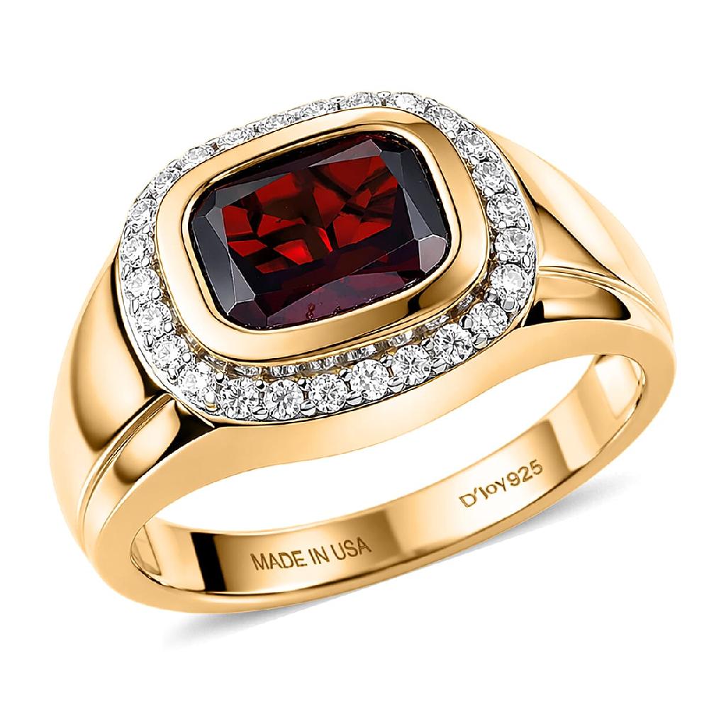 D'Joy Premium Mozambique Garnet and Moissanite 4.00 ctw Men's Ring in 18K Vermeil Yellow Gold Over Sterling Silver