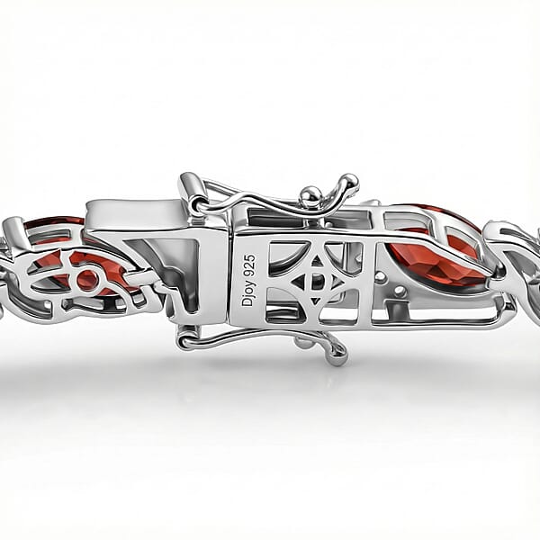 D'Joy Premium Mozambique Garnet And White Zircon 22.00 Ctw Passion Wave Bracelet In Rhodium Over Sterling Silver (7.25 In)