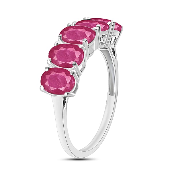 D'Joy Premium Mozambique Ruby 3.00 Ctw 5 Stone Ring In Platinum Over Sterling Silver (Del. In 10-12 Days)