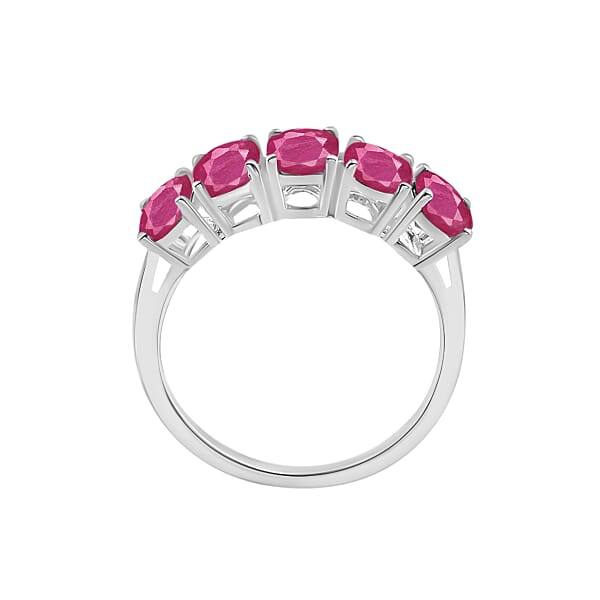 D'Joy Premium Mozambique Ruby 3.00 Ctw 5 Stone Ring In Platinum Over Sterling Silver (Del. In 10-12 Days)