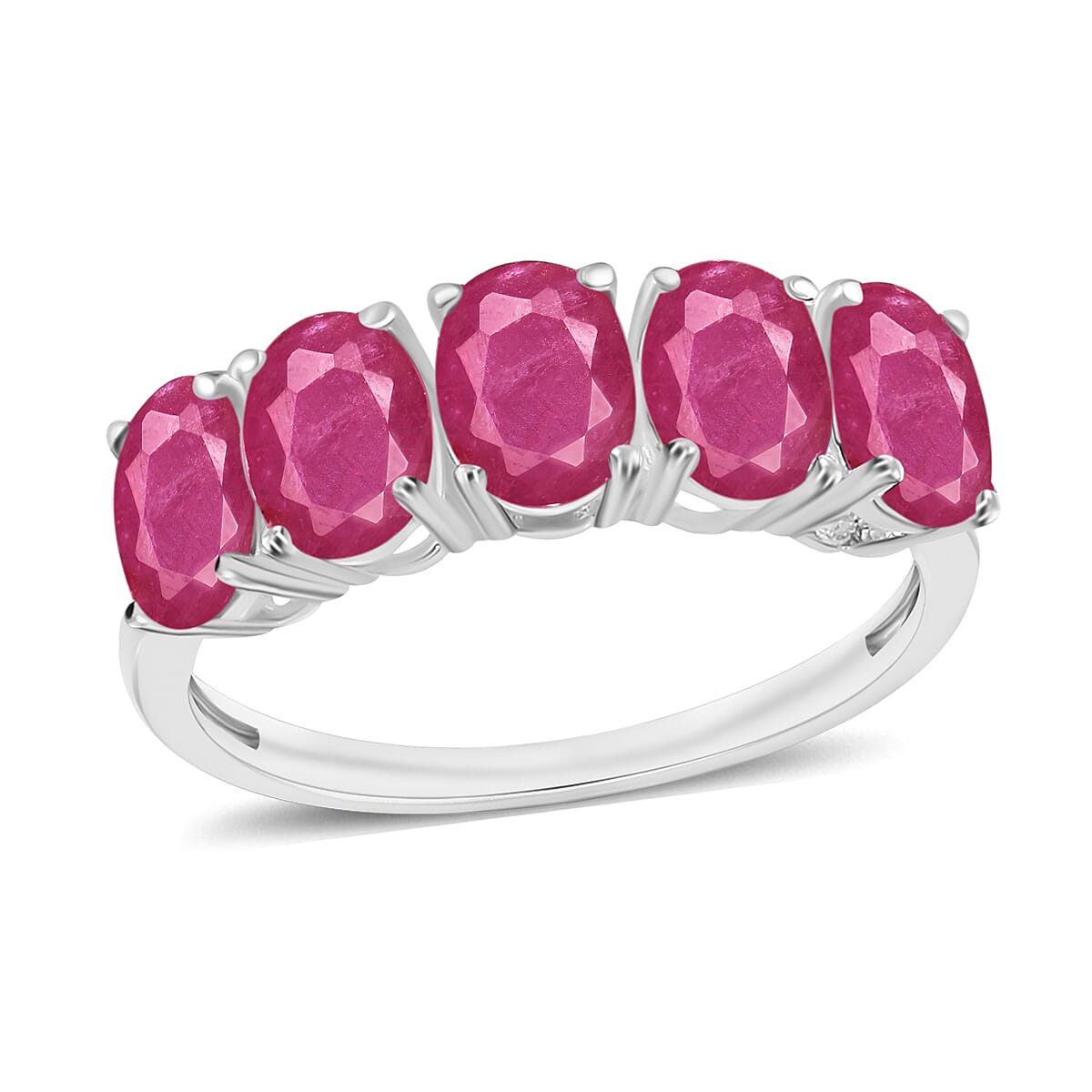 D'Joy Premium Mozambique Ruby 3.00 ctw 5 Stone Ring in Platinum Over Sterling Silver (Del. in 10-12 Days)