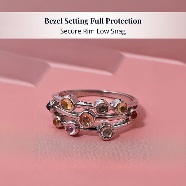 D'Joy Premium Multi Sapphire 1.15 Ctw Rainbow Cascade Ring In Rhodium Over Sterling Silver