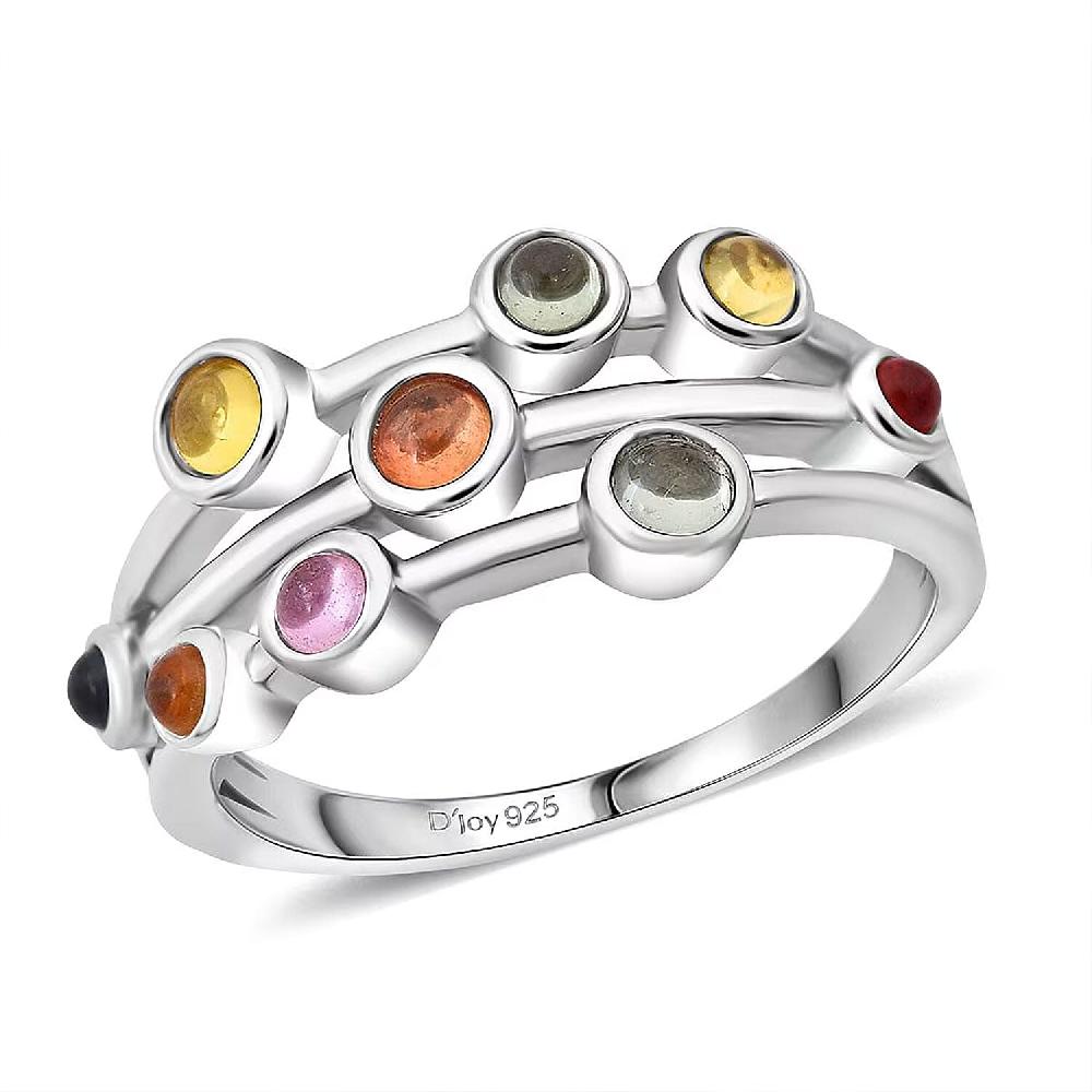 D'Joy Premium Multi Sapphire 1.15 ctw Rainbow Cascade Ring in Rhodium Over Sterling Silver
