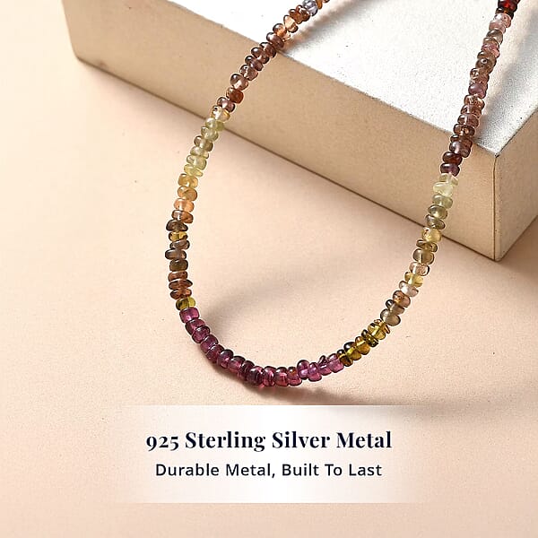 D'Joy Premium Multi Sapphire 45.00 Ctw Beaded Necklace In 18K Vermeil Yellow Gold Over Sterling Silver 18-20 Inches