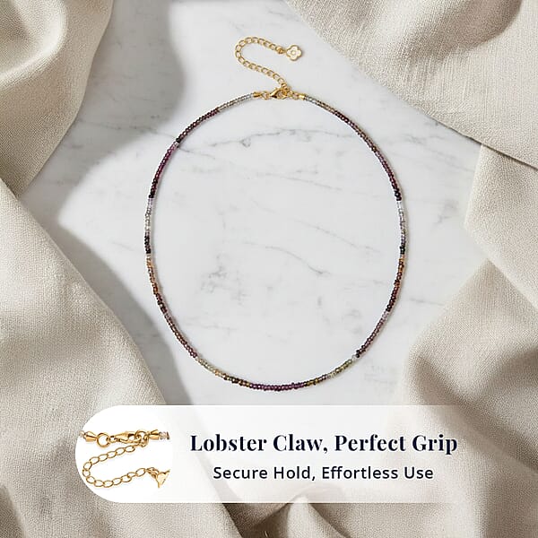 D'Joy Premium Multi Sapphire 45.00 Ctw Beaded Necklace In 18K Vermeil Yellow Gold Over Sterling Silver 18-20 Inches