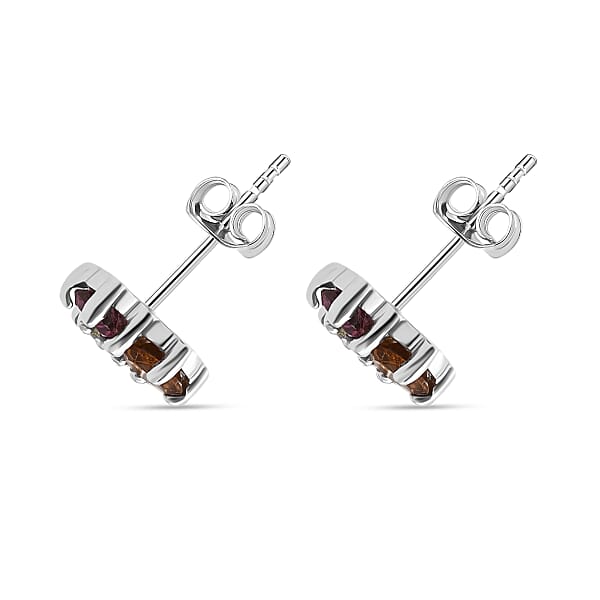 D'Joy Premium Multi-Tourmaline 1.00 Ctw Stud Earrings In Rhodium Over Sterling Silver