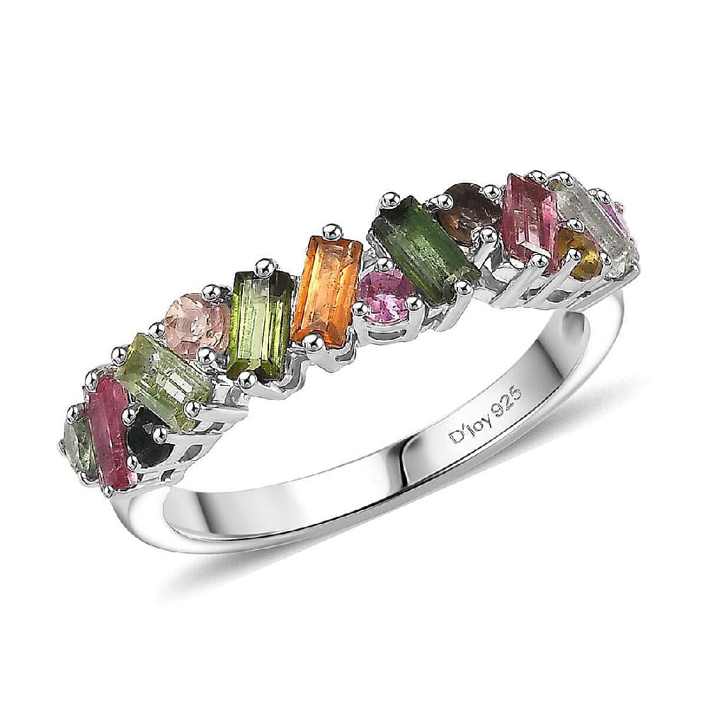 D'Joy Premium Multi-Tourmaline 1.30 ctw Vibrancy of Life Ring in Rhodium Over Sterling Silver