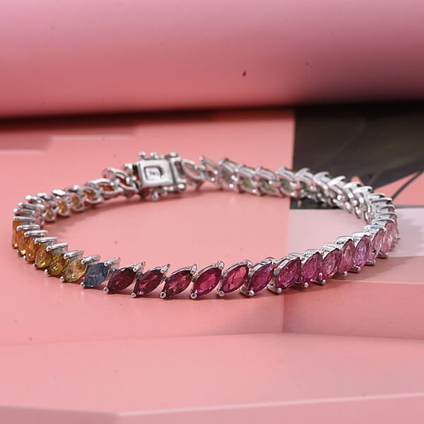 D'Joy Premium Multi-Tourmaline 10.35 Ctw Shades Of Forever Bracelet In Rhodium Over Sterling Silver (6.50 In)