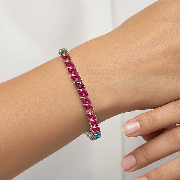 D'Joy Premium Multi-Tourmaline 10.35 Ctw Shades Of Forever Bracelet In Rhodium Over Sterling Silver (6.50 In)